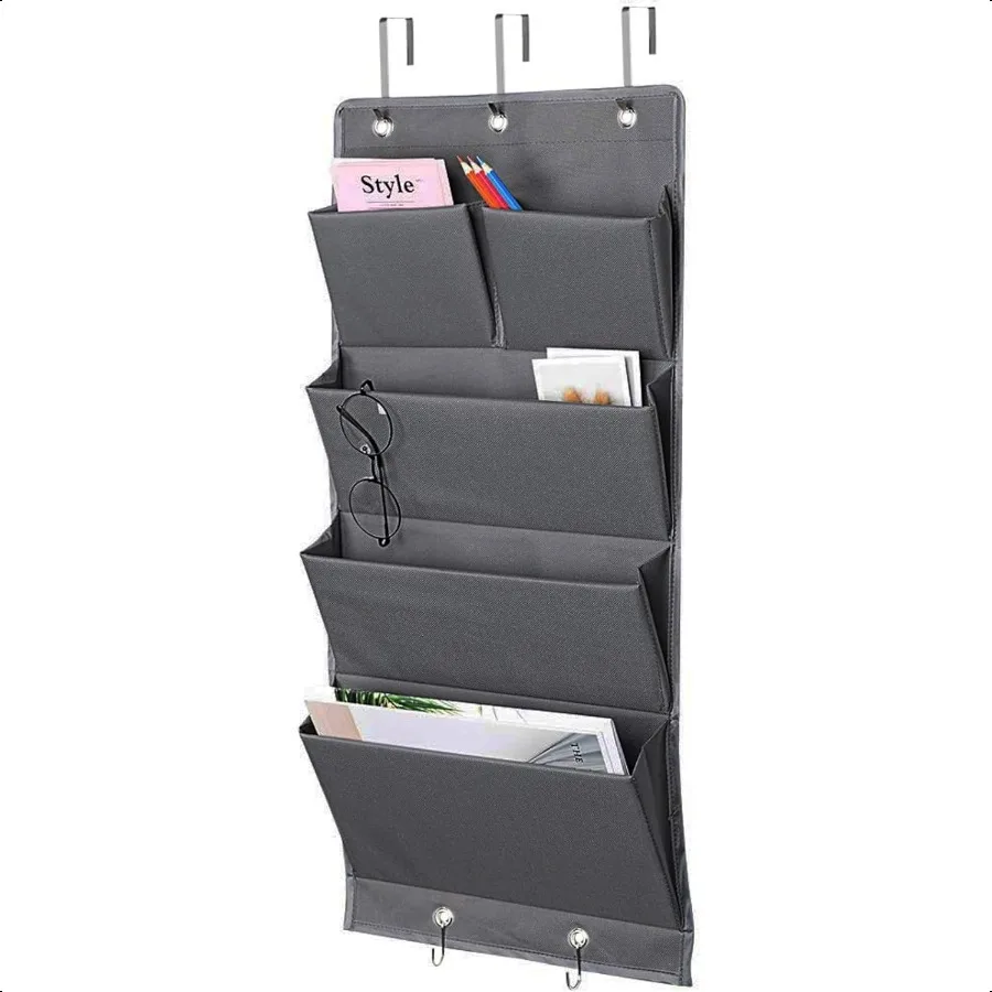

5 Pockets Over the Door Organizer and Storage Hanging with Hooks Wall Mount Office plies File Folders Document Holder for Noteb