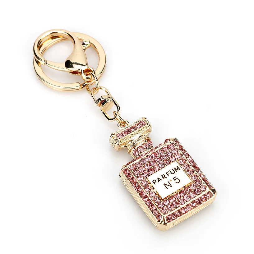 keychain perfume bottle With Shiny Rhinestone Keyrings Perfume Bottle Shape Pendant For Lady Girls Bag Wallet Hanging Ornament