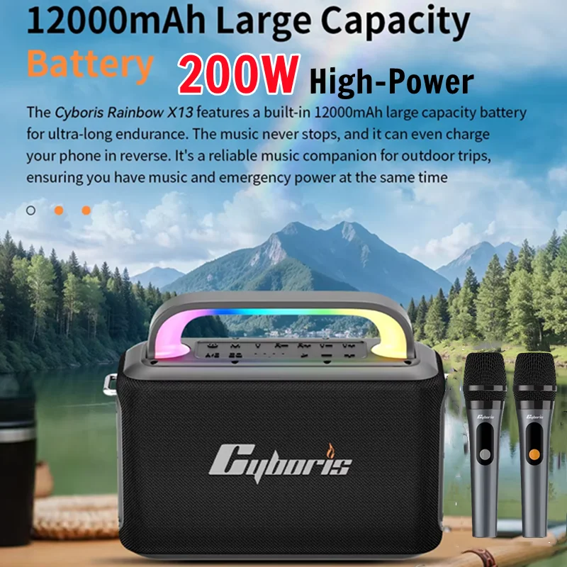 

200W High-Power Bluetooth Speaker Portable Party Karaoke Wireless TWS Subwoofer Outdoor Live Subwoofer Support TF USB Instrumen
