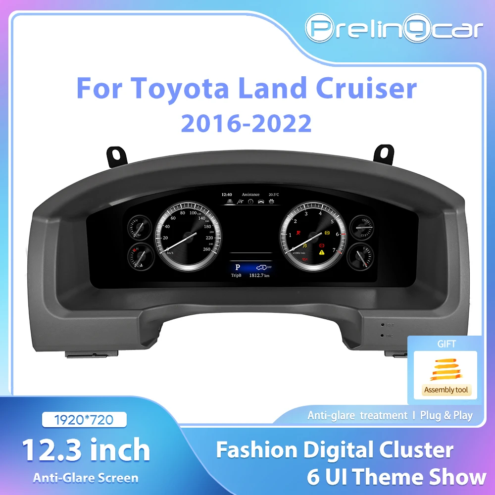 Prelingcar Digital Dashboard For Toyota Land Cruiser 2016-2022 Years Car Lcd Panel Speedometer Virtual Cockpit