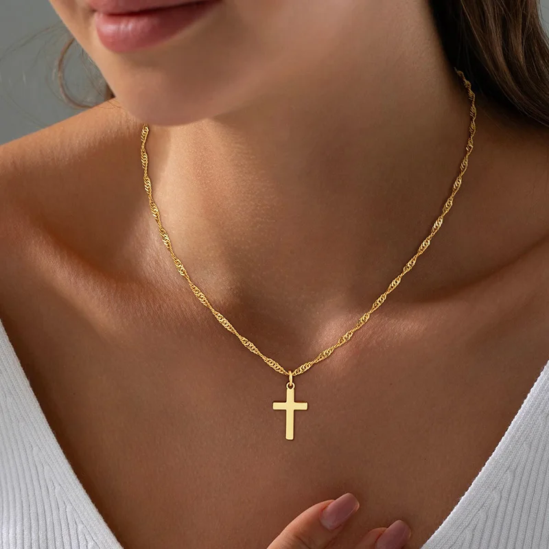 Minimalist Christian For Cross Necklace Women 18K Gold Plated Dainty Religious Jewelry Gift Trendy Non Tarnish Waterproof