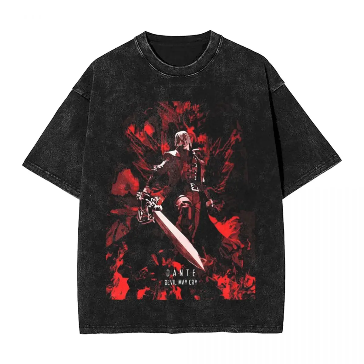 Washed T Shirt Game Vergil Dmc Hip Hop Vintage T-Shirt Harajuku Devil May Cry Streetwear Cotton Summer Tops Tee Shirt Men Women