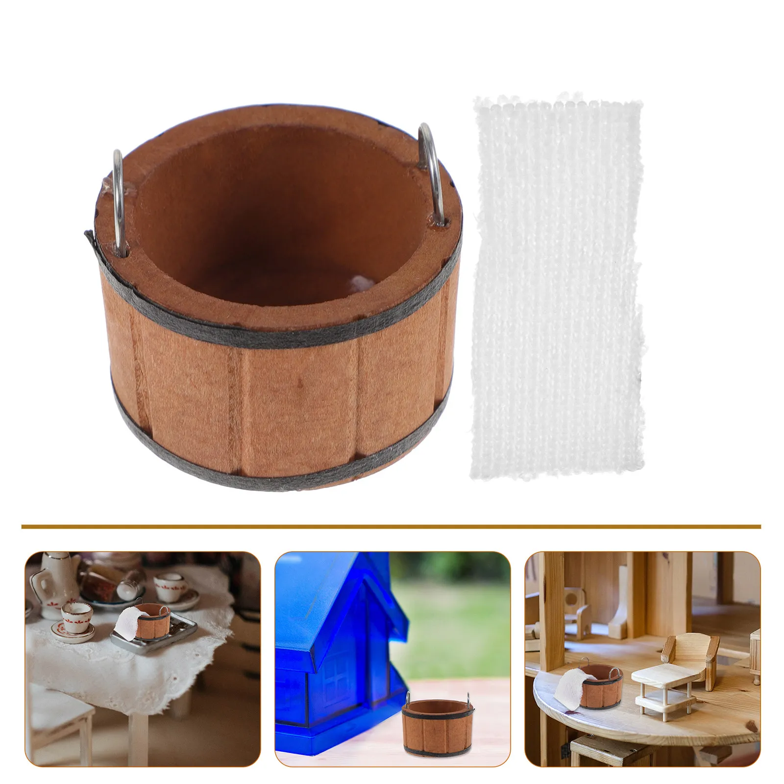 

1Set Mini Wooden Basin Small Bath Bucket Sturdy Bathroom Decor Miniature Bathroom Washing Bucket Photo Prop Mini House Ornament