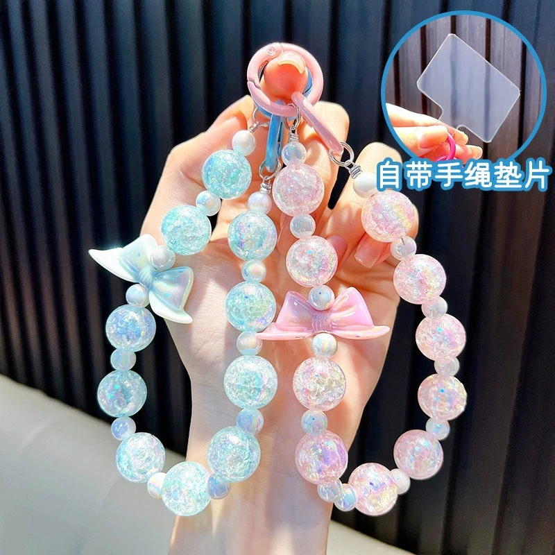 

Colorful Acrylic Phone Lanyard Chain Pendant Bow Beaded Bag Decoration Accessories Pendant Hanging Ornament Car Key Chain Gift