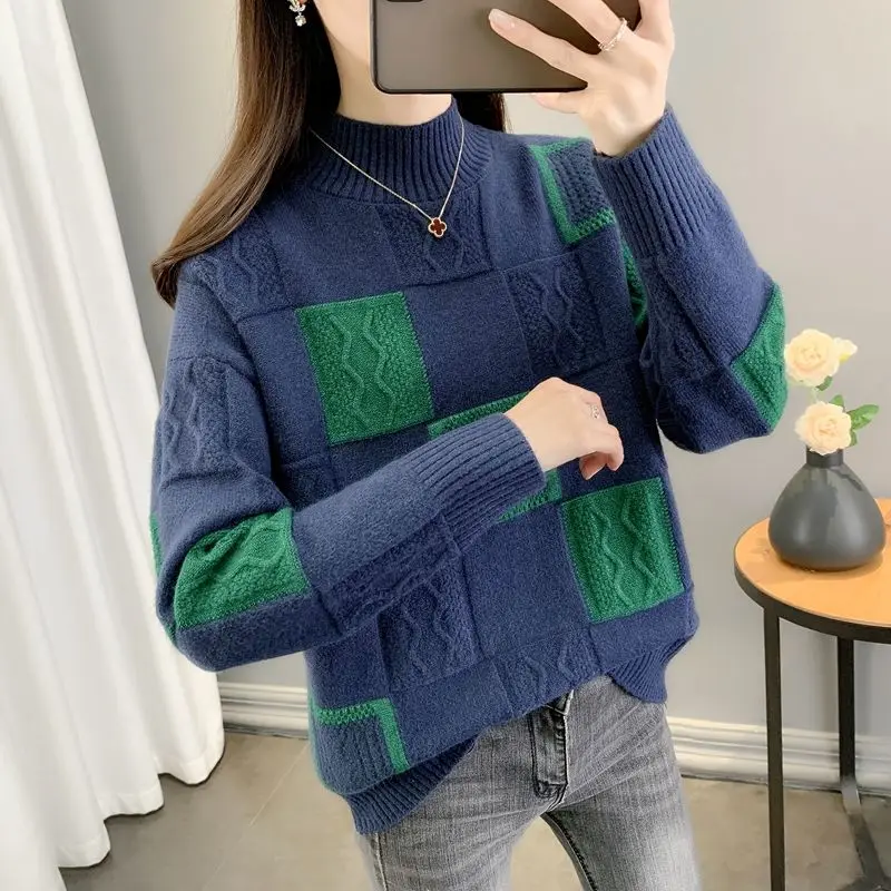 Autumn Winter Korean Loose Sweaters Women New High-quality Long Sleeve Mock Neck Knitting Bottoming Shirt All-match Lady Top