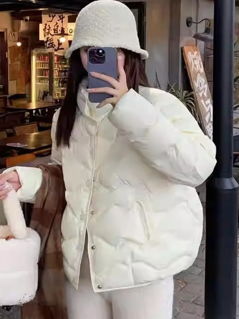 

ROUJE KEFSS Элитная женская короткая теплая куртка из 95% белого утиного пуха, новинка зимы 2024, для повседневной носки, с длинными рукавами, воротник-стойка