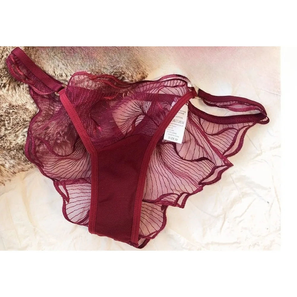 Sexy Damen-BH-Set aus französischer Spitze, ultradünn, mit Blumenstickerei, hohlem Minimizer-BH, transparente Dessous, weich und dehnbar, Größen 32 bis 38