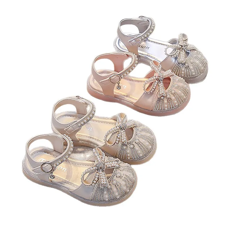

Kids'Casual Shoes PU Leather Sequin Bow Pearl Sunmmer Sandals For Girls Anti-slip Breathable Designer Sliver Pink Size 23-35