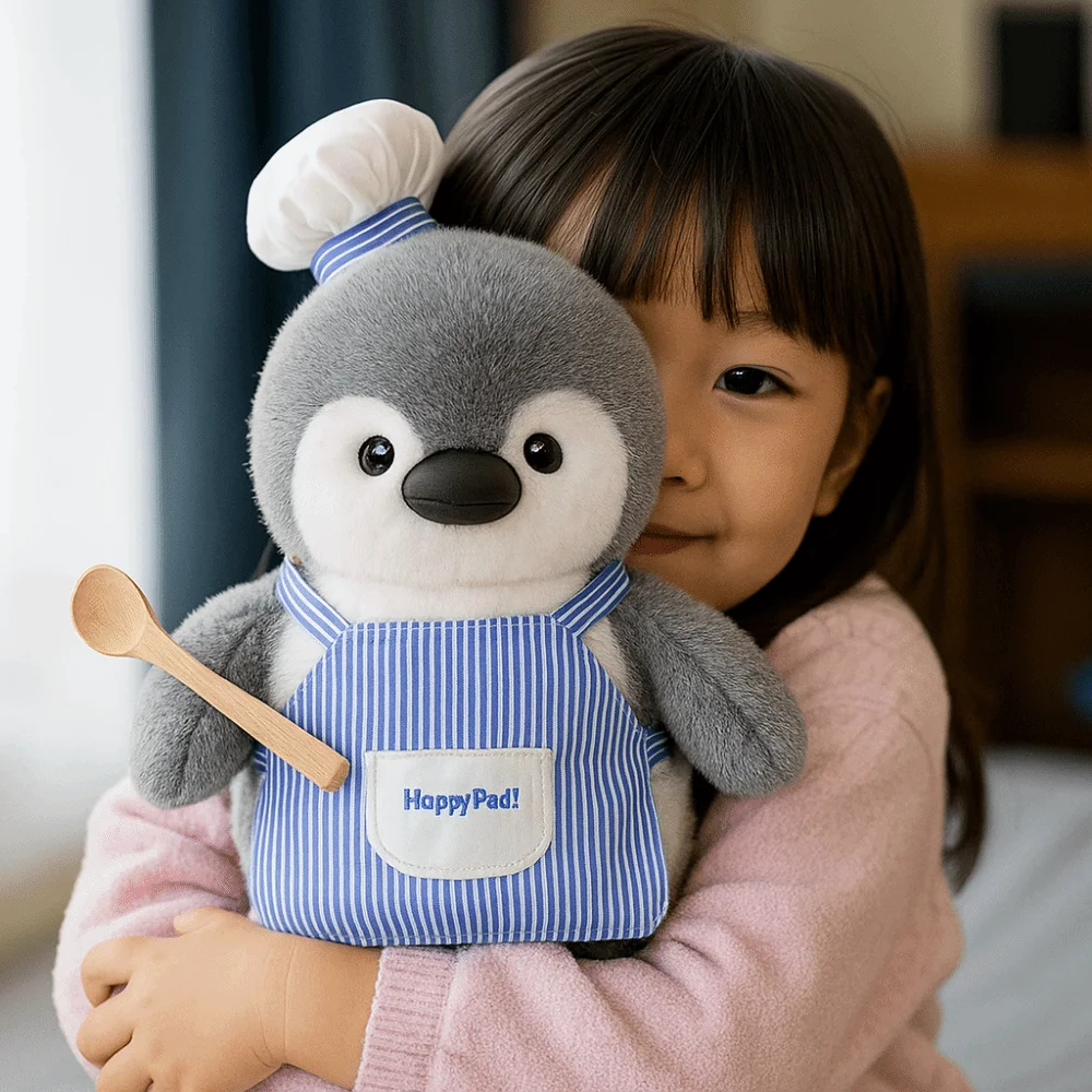 ตุ๊กตาเพนกวินขนฟู กอดปลา ของเล่นทำมือ ตุ๊กตาเพนกวินเชฟแบบอินเทอร์แอคทีฟ ตุ๊กตาเพนกวินนักวาดภาพ นุ่มสบาย