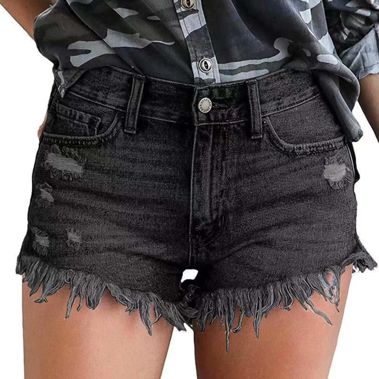 Short en jean taille haute pour femme, avec poches solides, ourlet déchiré, effiloché, en détresse, Sexy, taille basse, été