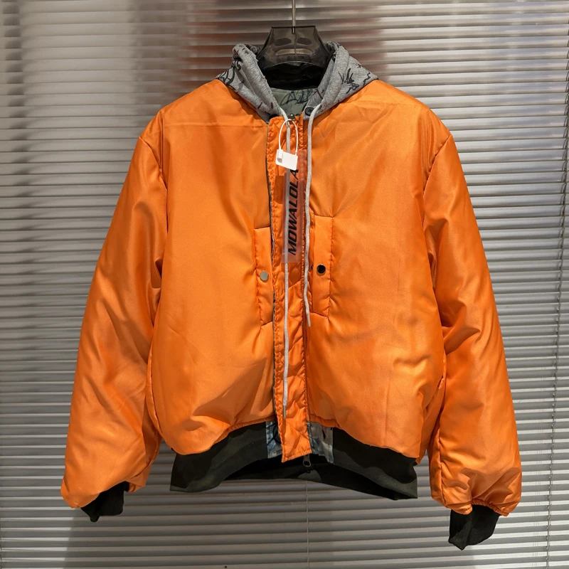 

Real Pictures High Quality Mowalola Coat Oth Sides Can Be Worn Detachable Hat Perforated Graffiti Warm Cotton-padded Jacket