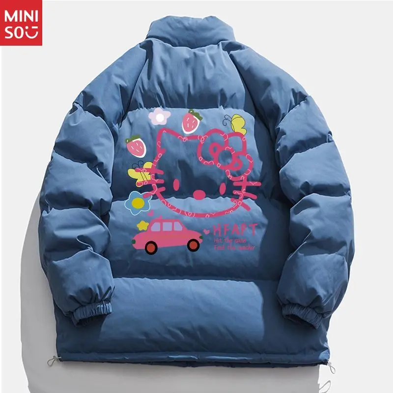 سترة منتفخة من Miniso Hello Kitty، معطف شتوي بياقة واقفة مع سحاب