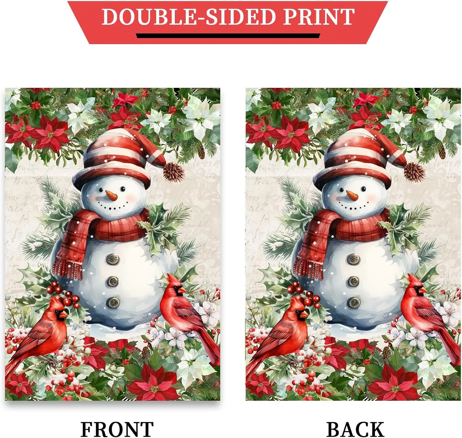 Christmas Garden Flag, Snowman with Scarf Winter Garden Flag 12x18 Inch Double Sided, Cardinal Winter Farmhouse Yard Outdoor Dec