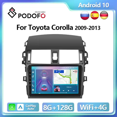 Podofo 2 Din Android Car Radio Multimedia Video Player For Toyota Corolla 2009-2013 GPS Navigation 2din Carplay Auto Stereo