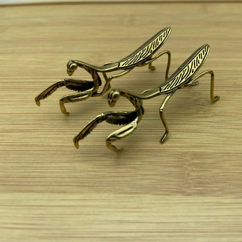 Solid Brass Mantis Small Ornaments Insect Small Mantis Double Knife Simulation Tea Ornaments Ornaments Retro Small Animal Orname