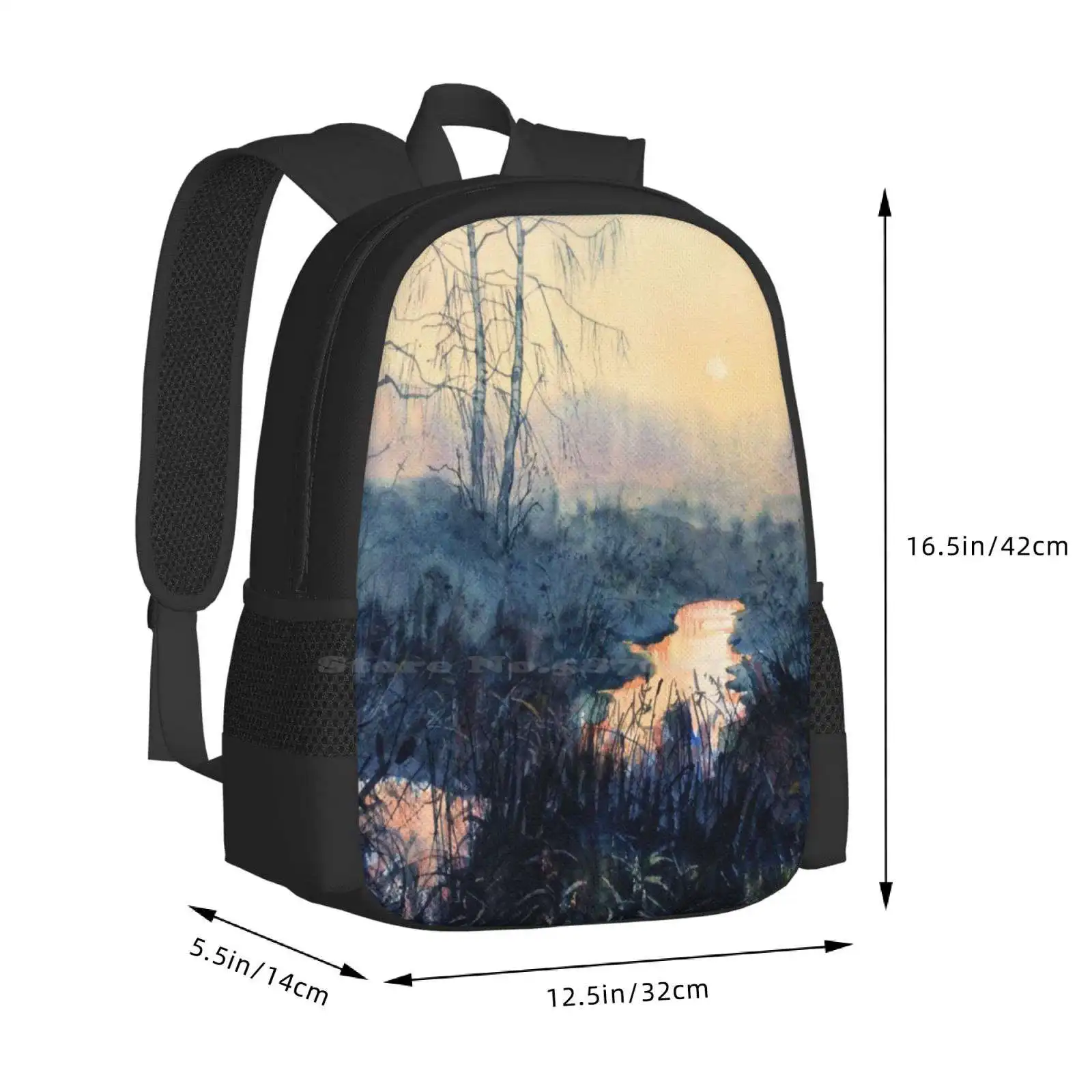 Sunset On Skipwith Common School Bags For Teenage Girls Laptop Travel Bags Glenn Yorkshire Artist Watercolour Landscape