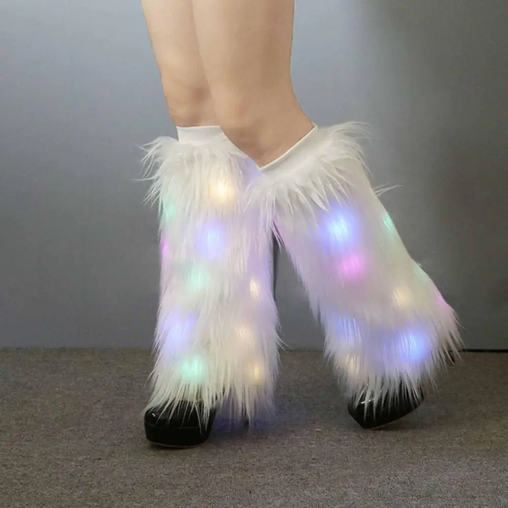 Jambières en fourrure avec lumière LED pour femme, couvre-bottes en fourrure, chaussettes élastiques en peluche, accessoires de mode, automne et hiver, 1 paire, 216.239.