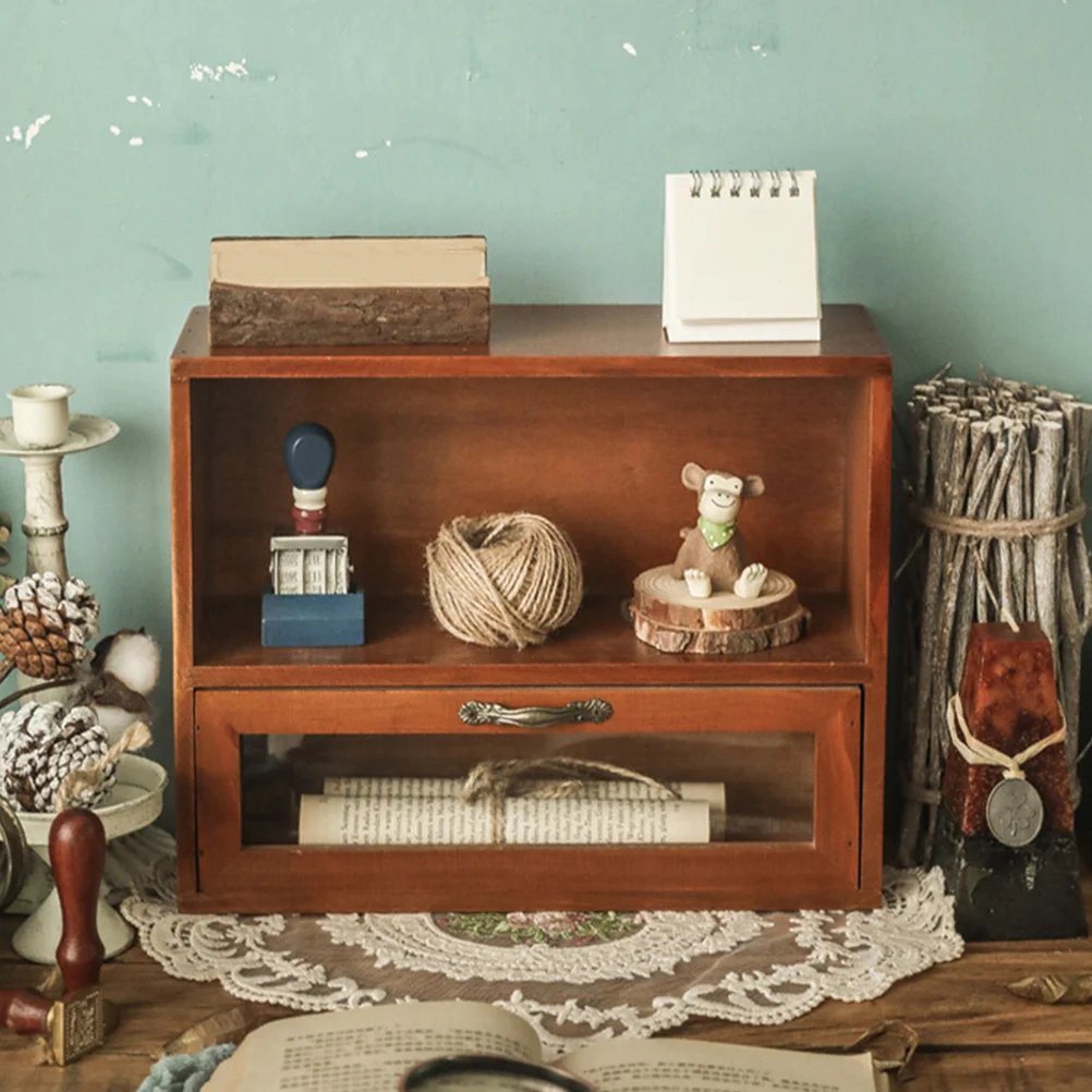 Gabinete de almacenamiento de madera Vintage, estante ganizer para soporte de maquillaje, estante marrón para el cuidado de la piel, decoración del hogar, tocador Vintage