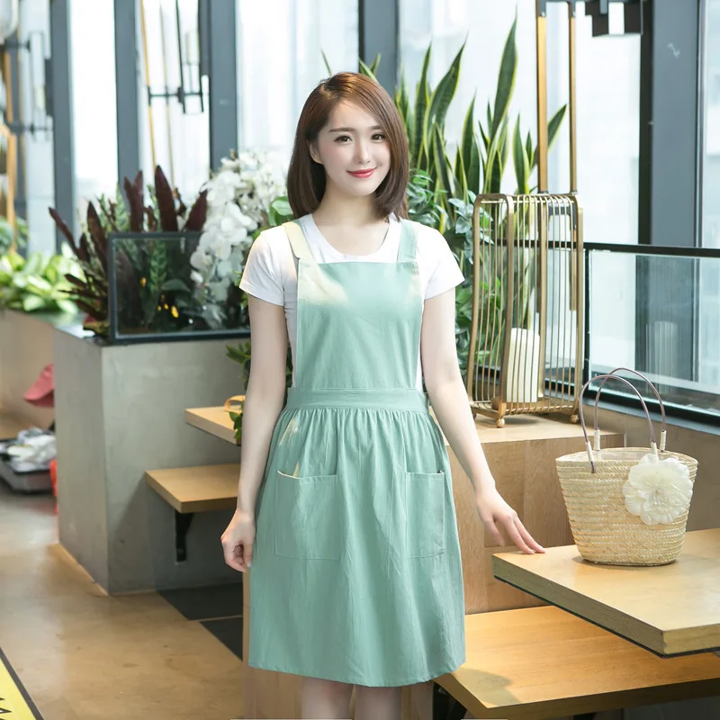 Nordic Style Women's Skirt Waist Beautiful Dress Series Custom Apron Logo Restaurant Cafe Home Kitchen Cotton Korean Version