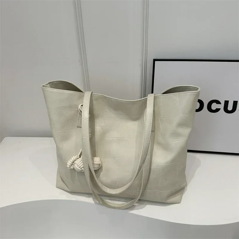 Solid Color PU Single Shoulder Bag for Women Large Capacity High-end Tote Bag College Student Class Commuting Paquete Tote Bag