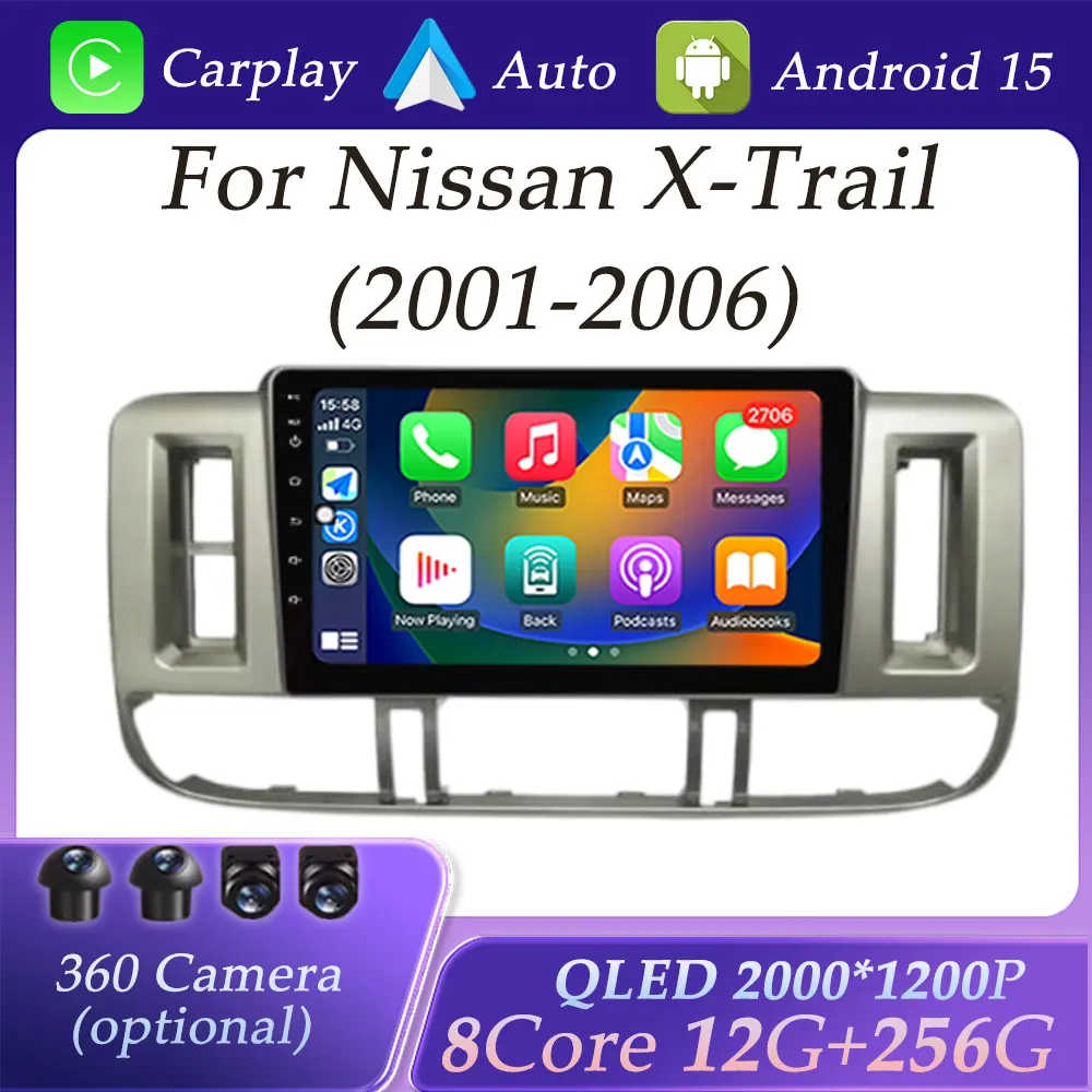 

QLED Screen for Nissan X-Trail 2001 -2006 Split Screen Wireless CarPlay Car Radio Video Audio Multimedia Player GPS Navi BT WIFI