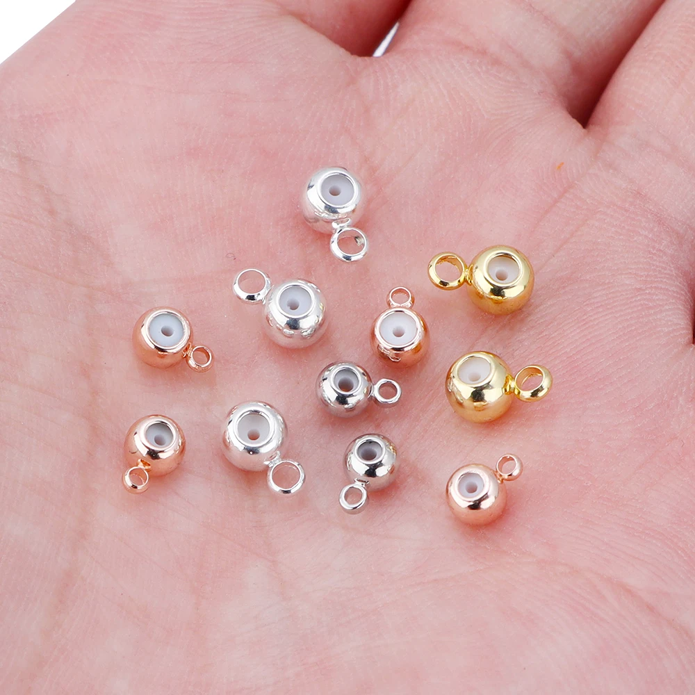 Loose Spacer Beads Silicone Stopper Positioning beads Copper plated with Real Gold for Making Bracelet Necklace DIY Accessories