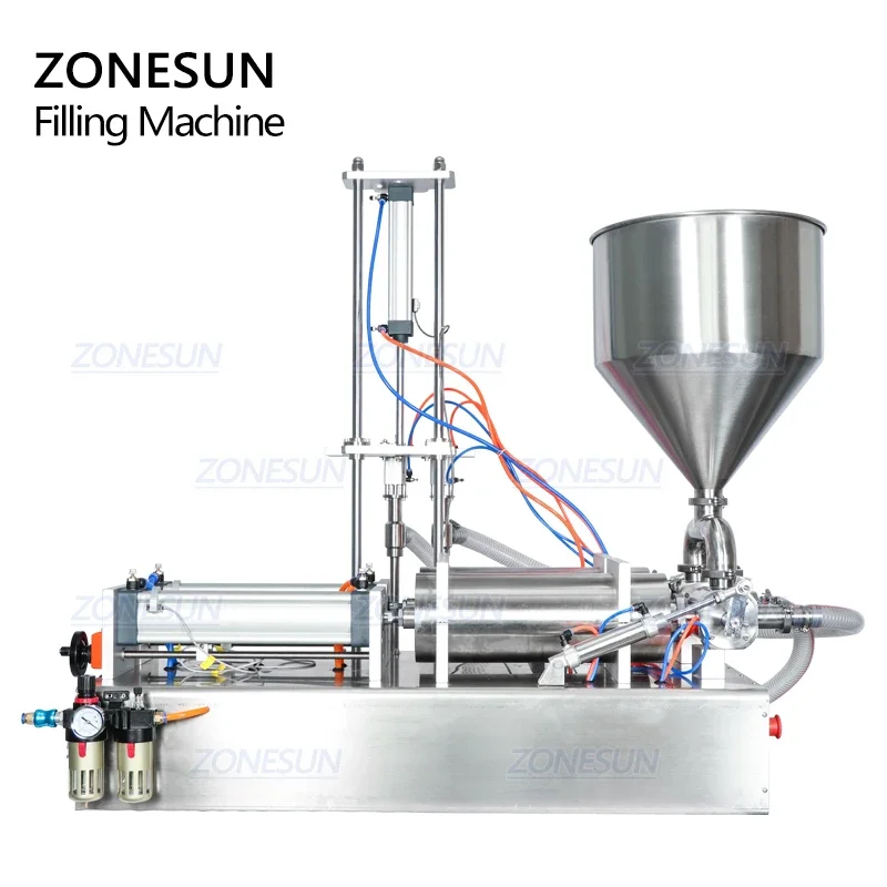 ZONESUN Tabletop Pneumatic 2 Diving Heads Shampoo Shower Gel Laundry Detergent Soap Liquid Bottle Piston Filling Machine