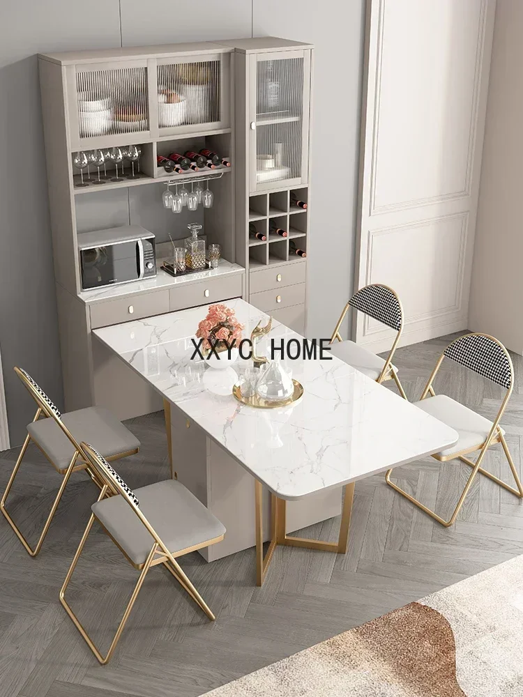 Dining table, dining side cabinet, integrated multi-functional retractable rock slab, simple storage wine cabinet