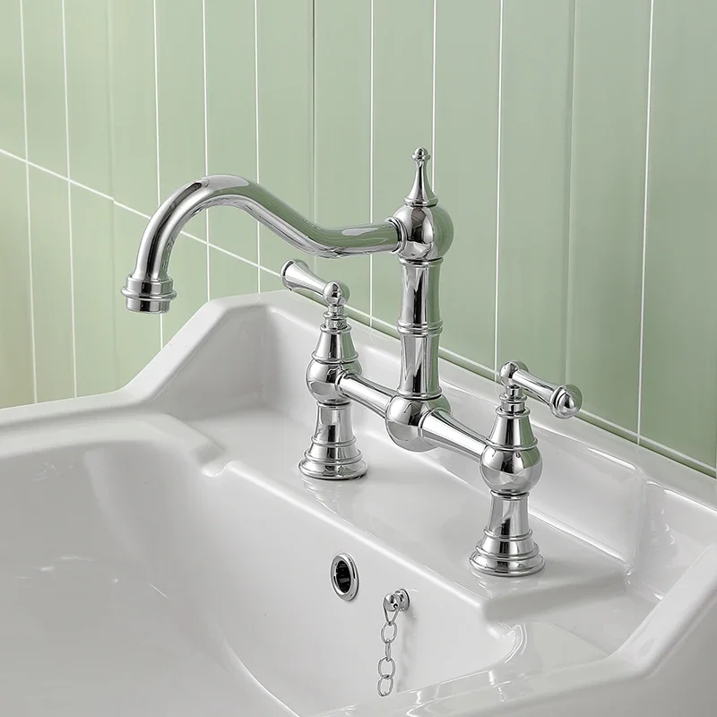 Double-hole hot and cold faucet, original single basin, double handle and double water dragon.