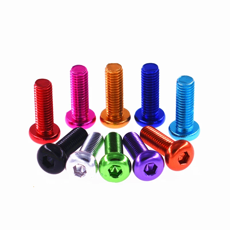 10pcs ISO7380 Aluminum Button Head Screw M3 M4 M5 M6*5/6/8/10/12/16/20/25 Colourful Aluminum Hex Allen Socket Round Head Screw