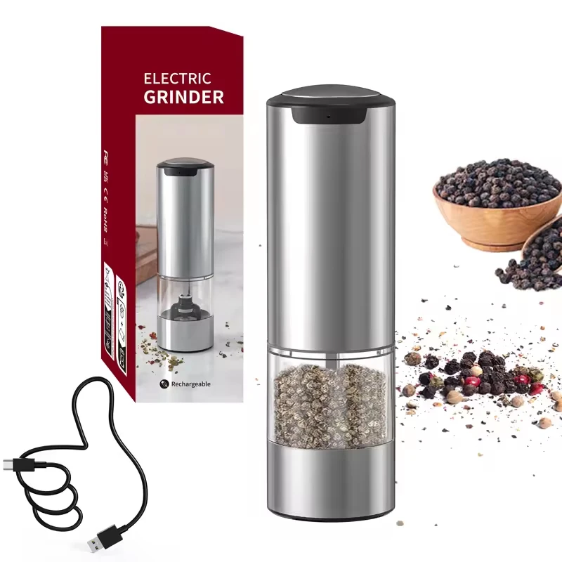 Automatic Pepper Grinder Salt And Pepper Grinder USB Rechargeable Adjustable Coarseness Spice Mill With LED Light Kitchen Tool