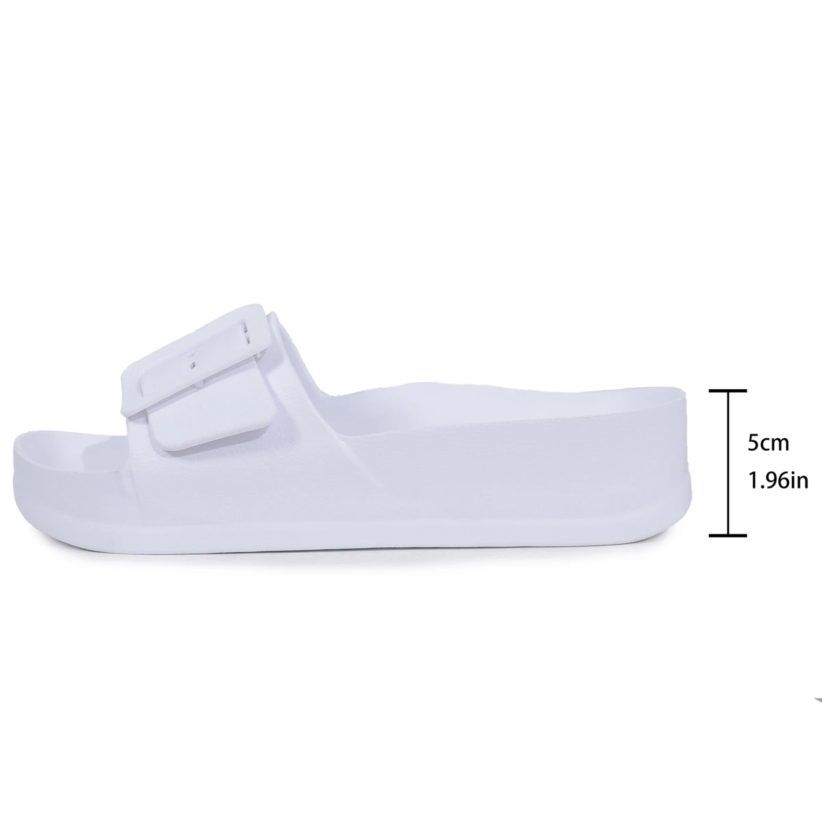 Women White Flat Platform Slippers Slides with buckle Slip-On Beach Shoes Thick Sole Light weight Summer Casual Comfort