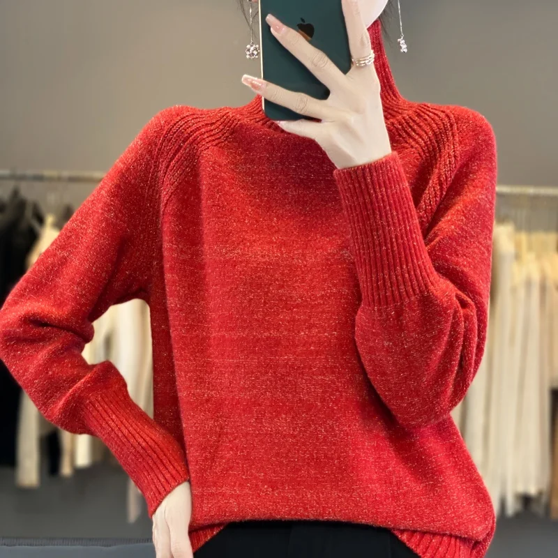 New Fashion Autumn And Winter Merino Wool Pullover Sweater Solid Color Long Sleeve Warm Top Loose Casual Fashion Knitwear-XZ243