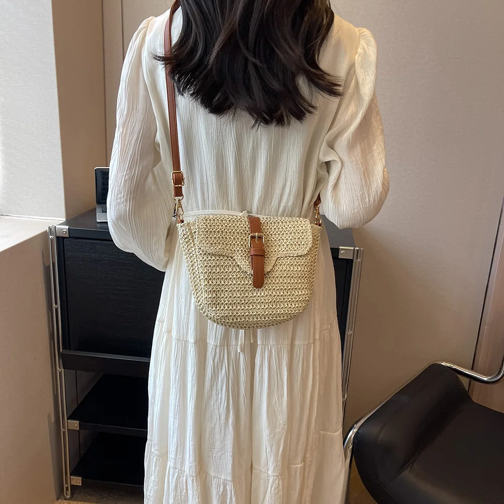 

Women Crossbody Bags Summer Woven Messenger Bags Fashion Handmade Paper Rope Simple Adjustable Straps Mobile Phone Bag
