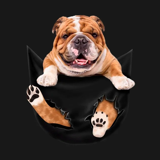 Funny Bull Dog In Pocket Printed Creative Design Dog Lovers Gift  T Shirt. New 100% Cotton Short Sleeve O-Neck Casual T-shirt