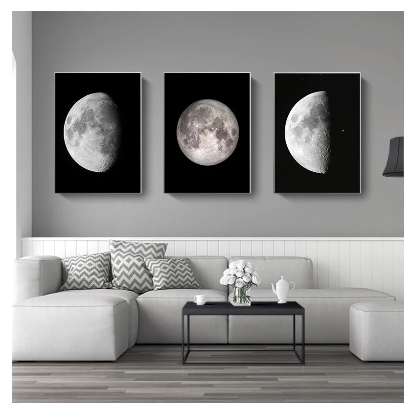 Phase Change on Canvas Painting Astronomy Satellite Home Decor Bedroom Decoration  Abstract Moon Poster Prints Moon