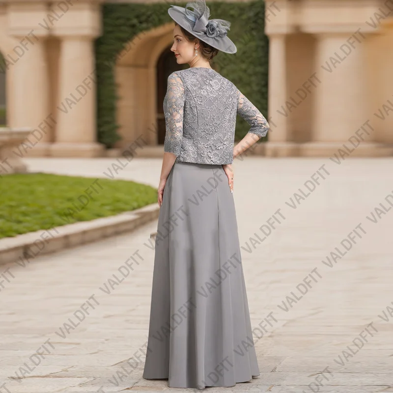 Customized Long Grey Chiffon Mother of the Bride Dresses with Jacket for Wedding Evening Party Dress Vestidos Para Mujer