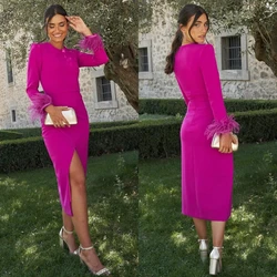 CustomizedProm Jersey Feather Party A-line O-Neck Bespoke Occasion Gown Long Dresses