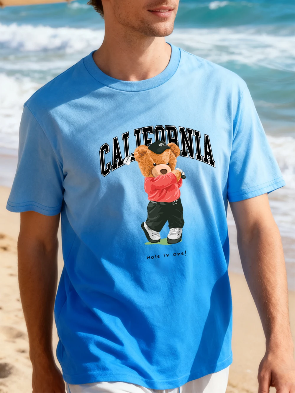 

California Golf Bear Print Cotton Gradient Dye T-Shirt Women Summer Soft T Shirt Short Sleeve O-Neck Tops Trend Oversize Clothes