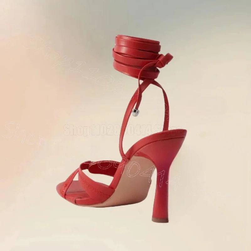 

Zipper Decor Red Open Toe Twine Sandals Lace Up Women Shoes Thin High Heels Fashion Party Feast Dating 2025 Zapatos Para Mujere