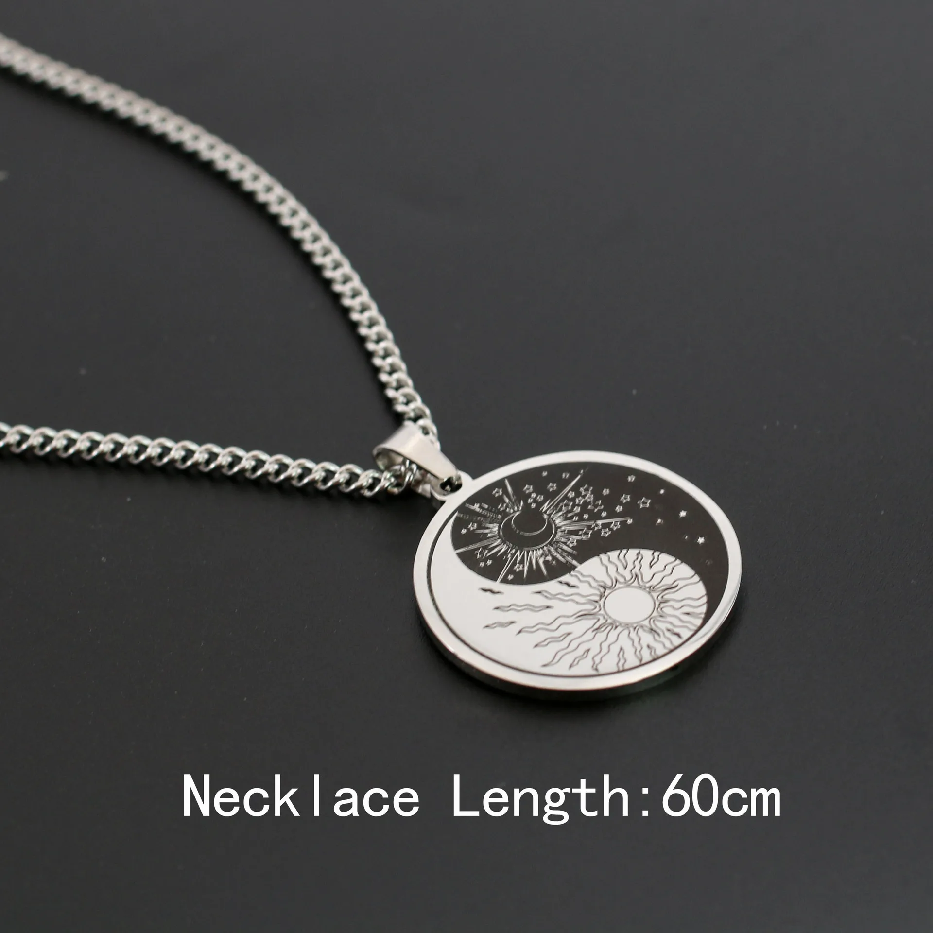 Retro Tai Chi Sun And Moon Necklace Stainless Steel Yin Yang Taiji Medallion Pendants Chain Necklace Men Women Amulet Jewelry