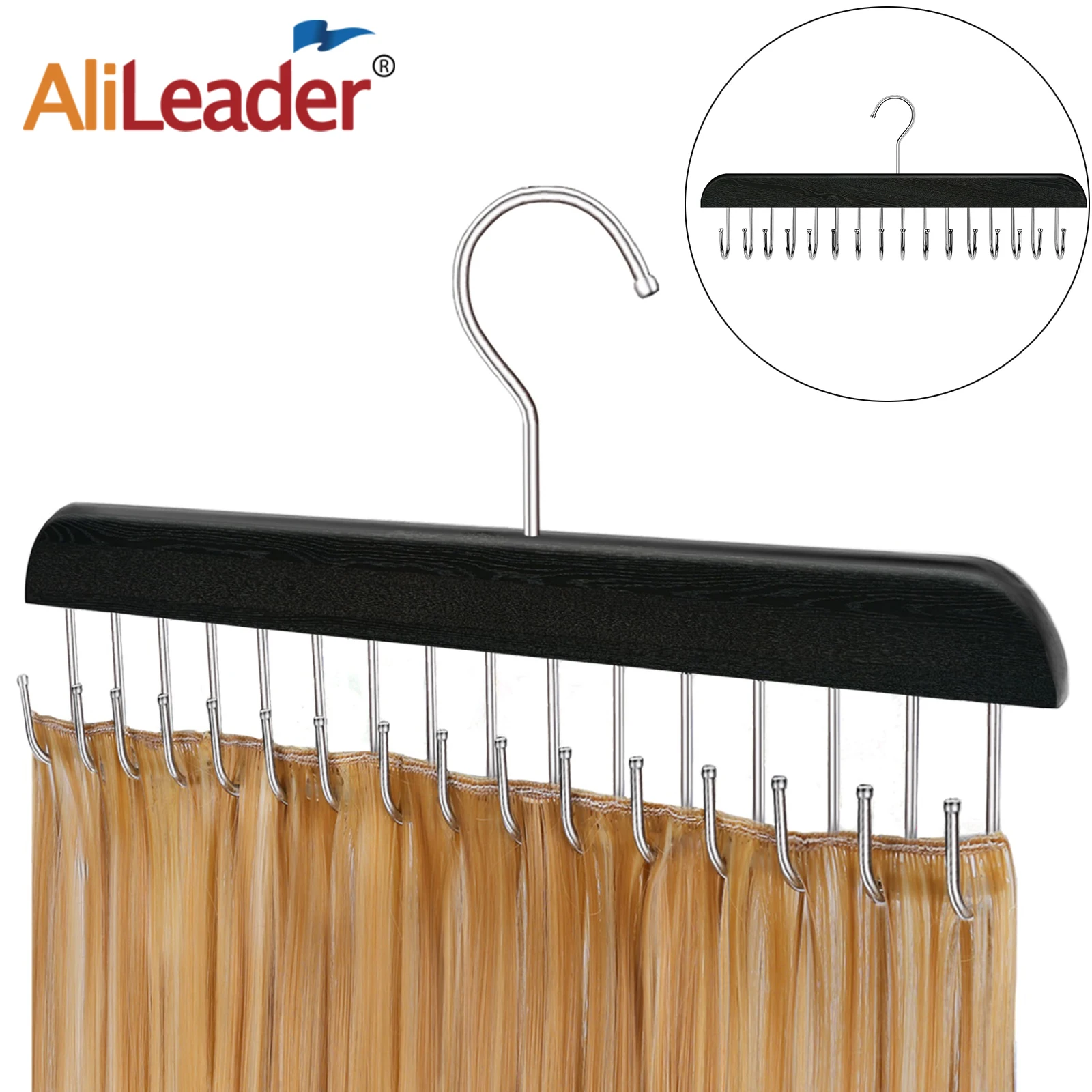 16Hooks Hair Extension Hanger Hair Extension Holder Salon Barber Hair Extension Rack For Hair Storage Washing/Drying/Styling