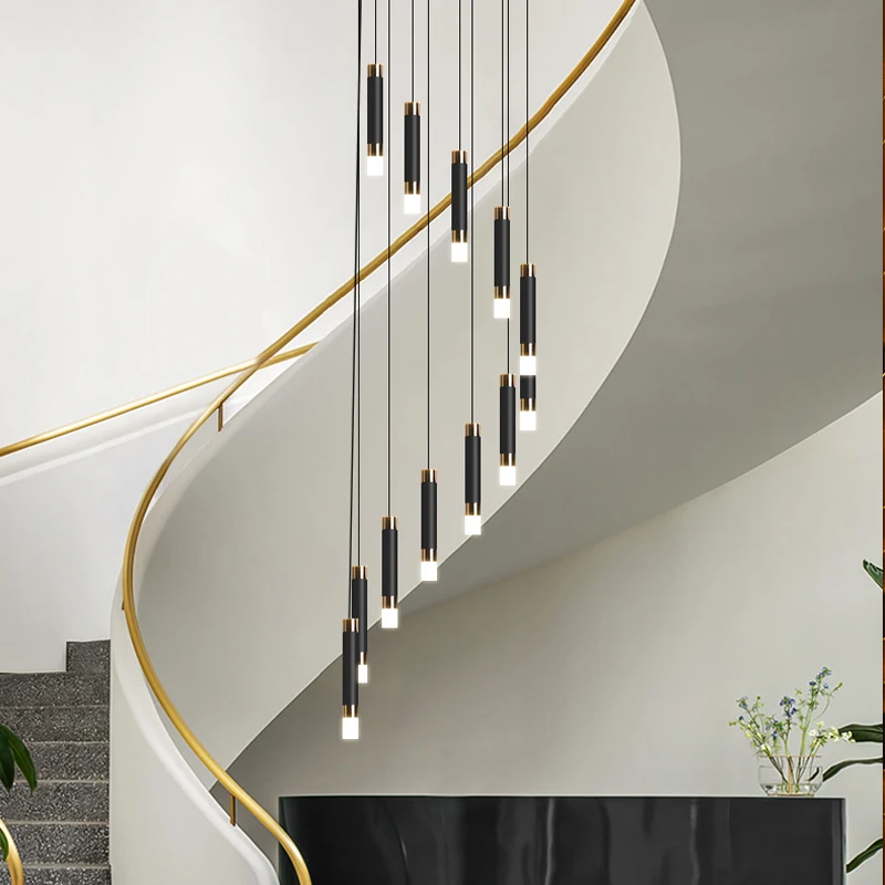 Imagem -04 - Modern Led Chandelier For Living Room Preto e Dourado Long Line Staircase Lamp Staircase Lighting Cozinha Brilho Decoração Interior Duplex Staircase