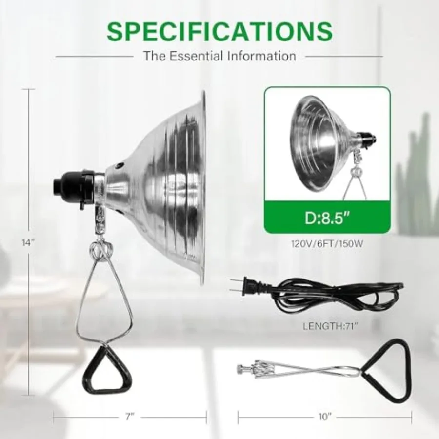 Clamp Lamp Light Socket with Aluminum Reflector, Suit for Max Watt Lamp No Bulb cluded with 18/2-Gauge 6 Feet Cord