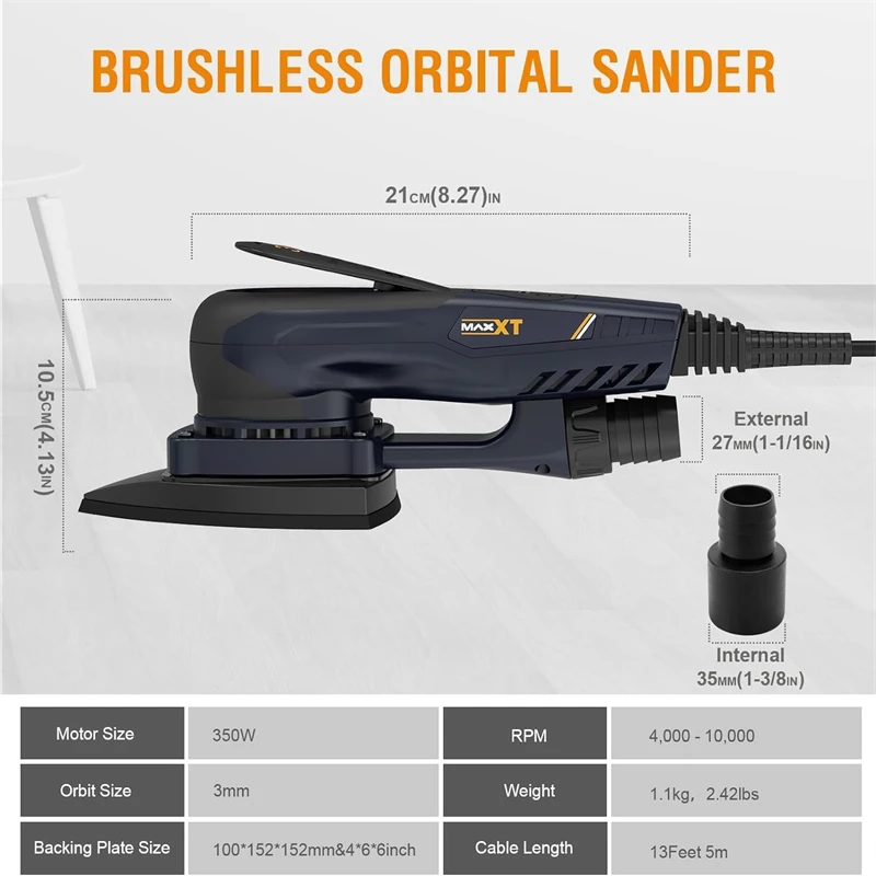 MAXXT R7310 Wood Sander 350W Electric Mouse Sanding Machine with Dust Collection System Polisher for Woodworking Polishing