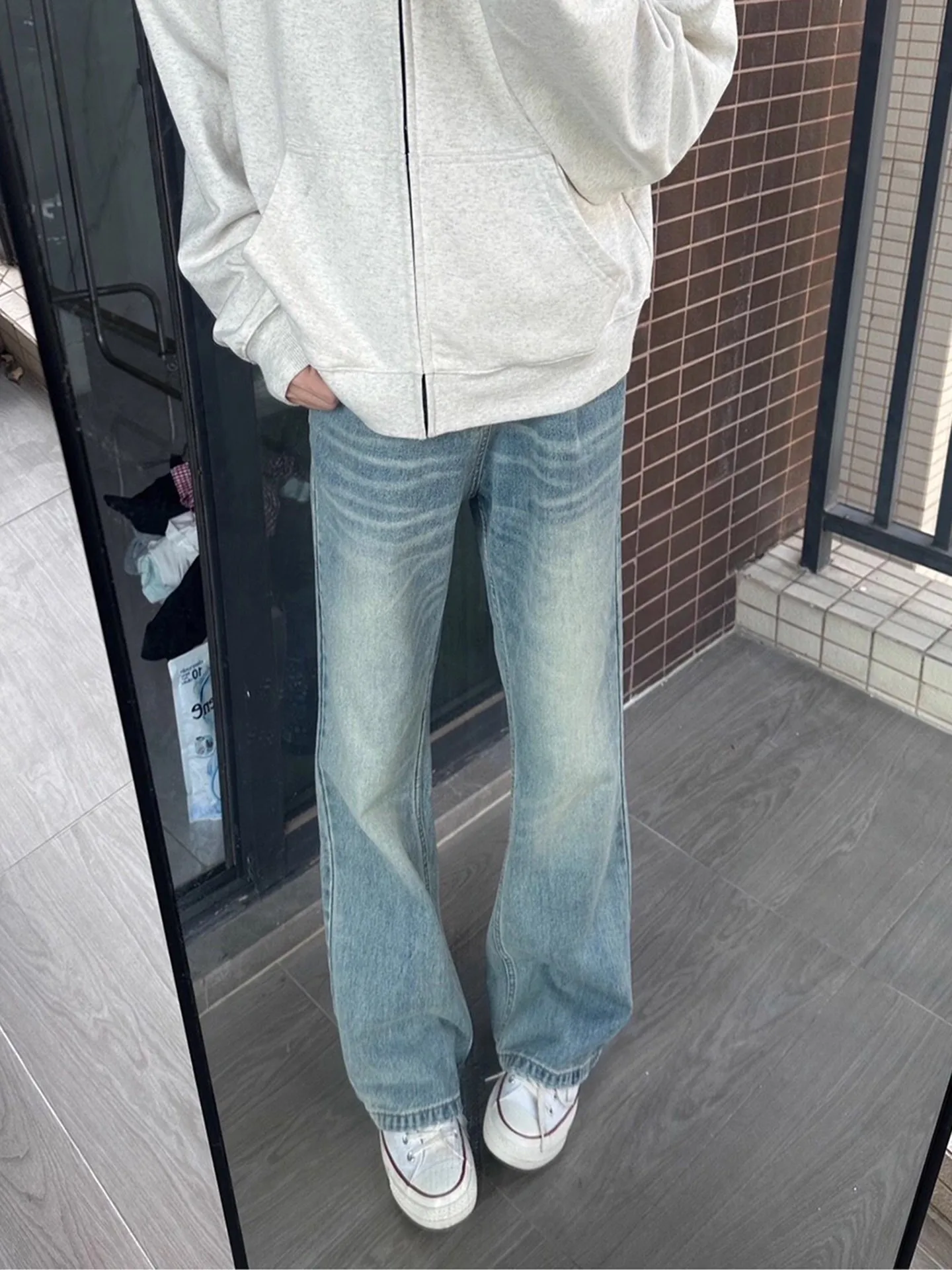 

Голубые мужские прямые джинсы Cleanfit Series Vintage Wa со средней талией Autumn High Street Sle Slim Fit American Vibe