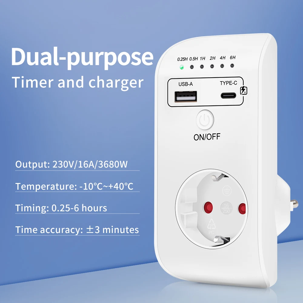 New Smart Timing Socket Controller Automatic Power-off Programmable Countdown Timer Switch 230V Charger With USB Type-C