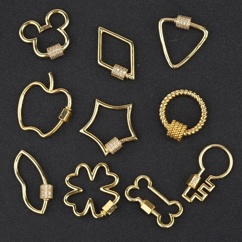 Juya 18K Gold Plated Decoration Connector Fastener Locks Spiral Bolt Carabiner Clasps For DIY Mesh Chains Pendant Jewelry Making