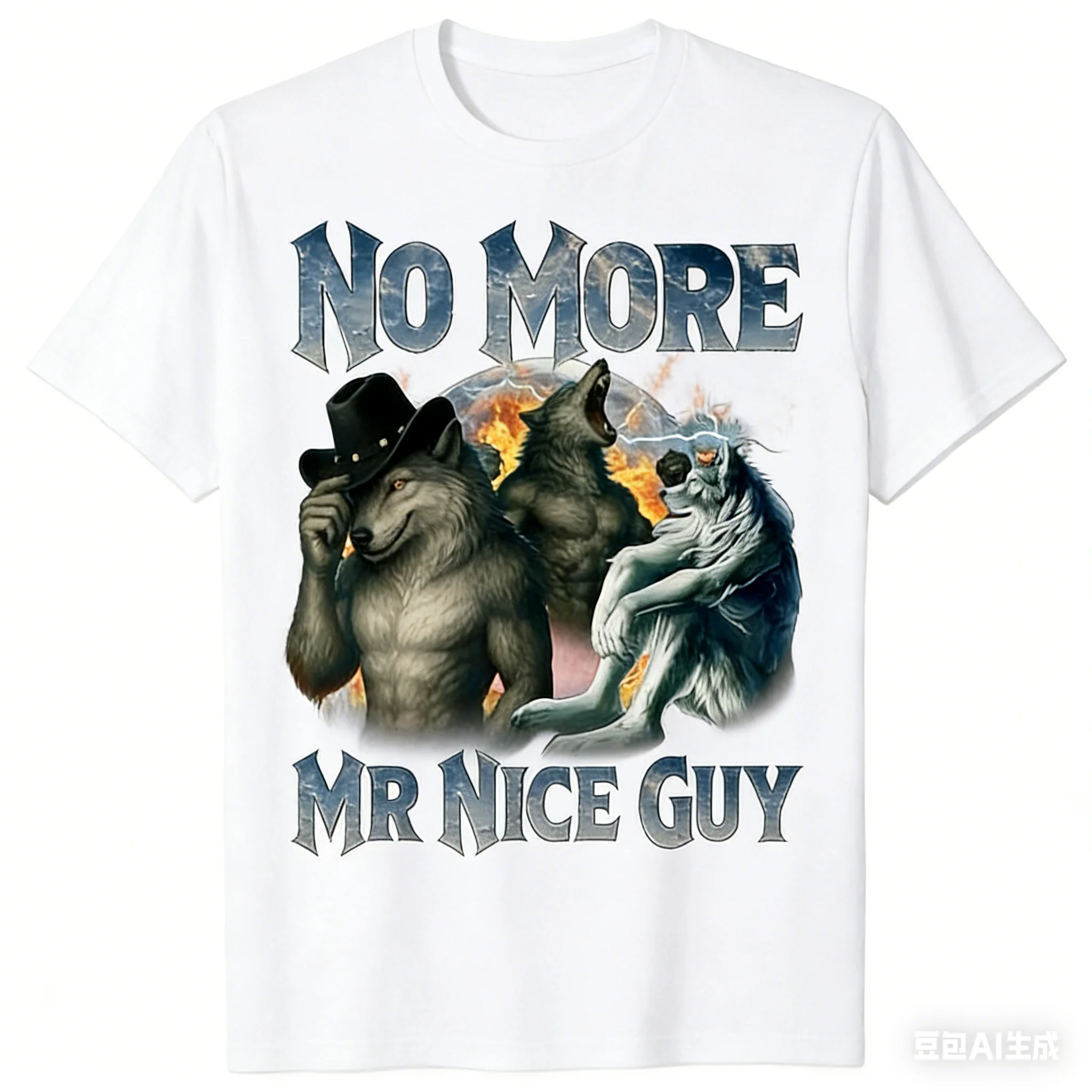 No More Mr Nice Guy Funny Alpha Wolf Meme Unhinged Brainrot T-Shirt Men and Women Oversize Fashion Casual Street Retro T-Shirt
