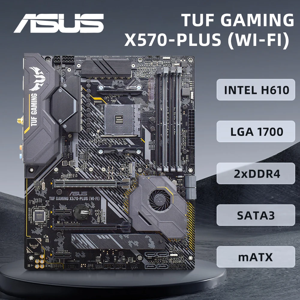 

Комплект материнской платы ASUS TUF GAMING X570-Plus (WI-FI) поддерживает процессор AMD AM4 R5 5600X R7 5700X3D R9 5900X, набор микросхем AMD X570, DDR4, ATX
